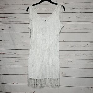 White Fringe Mini Dress - Women